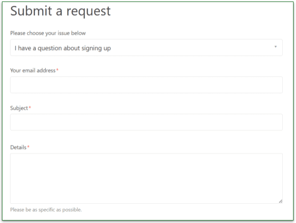 Thistle's customer support request online form