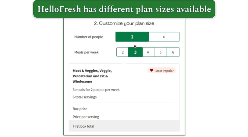 HelloFresh's box sizes