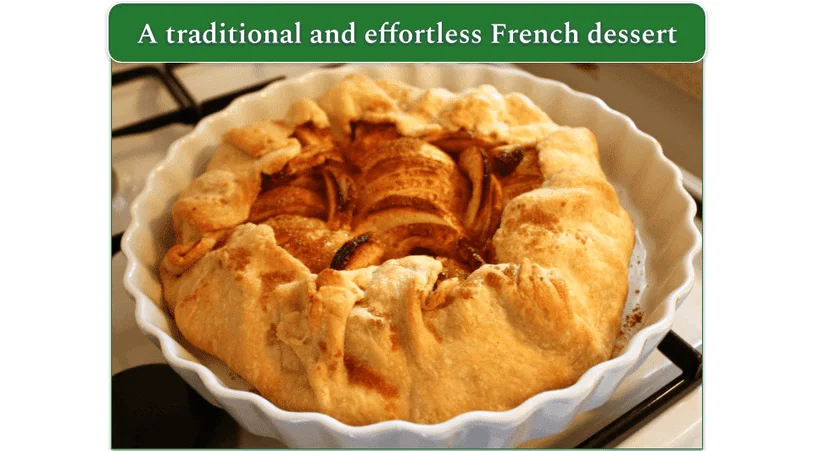 An Apple Galette in a round baking dish