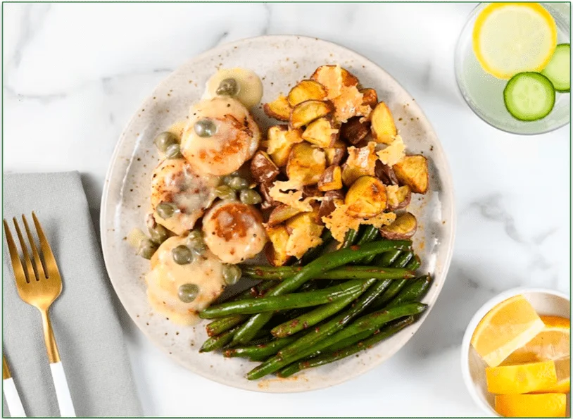 a screenshot of home chef's Lemon-Caper Scallops