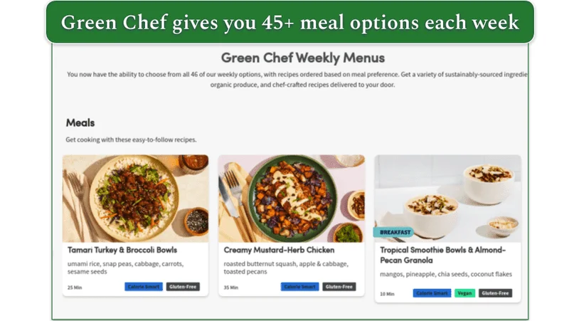 A screenshot from Green Chef's weekly menu