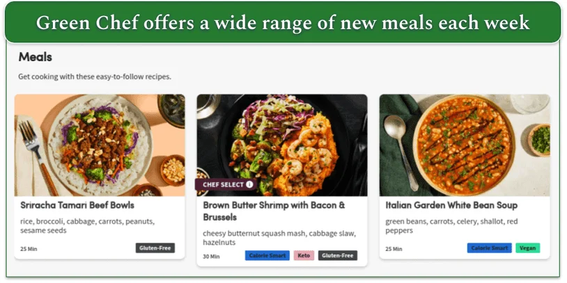 Green Chef's menu screenshot