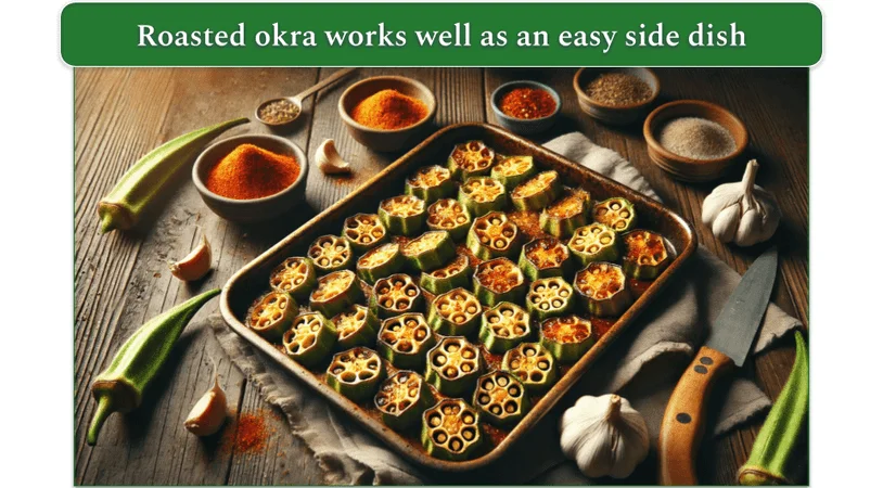 Sliced okra in a roasting tray