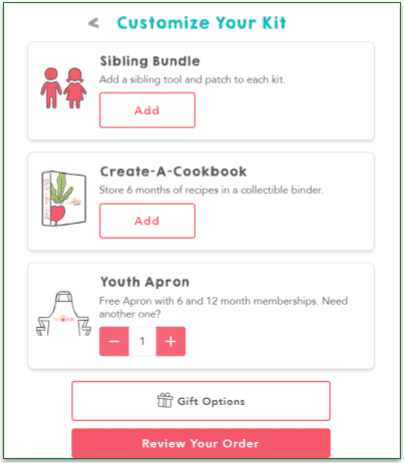Raddish Kids' kit customization options