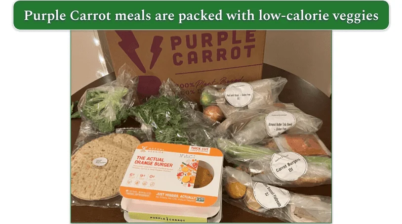 An unboxed Purple Carrot delivery