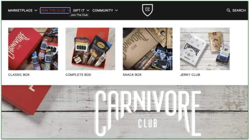Carnivore Club's first step to sign up is to choose your box
