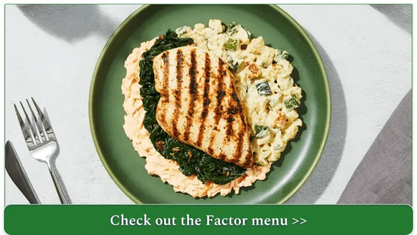 Stock photo of Pimento Cheese Chicken Breast with Garlic Spinach & Creamed Zucchini by Factor