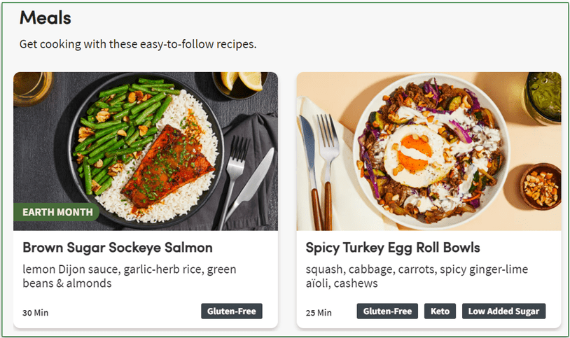 Green Chef’s tags include Sodium Smart, Vegan & Veggie