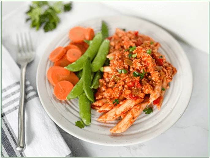 Diet-to-Go's Penne Pasta with Turkey Meat Sauce dish