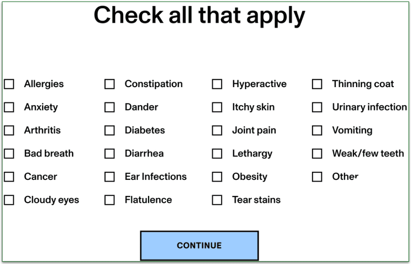 Spot & Tango quiz asks questions about allergies and other health conditions