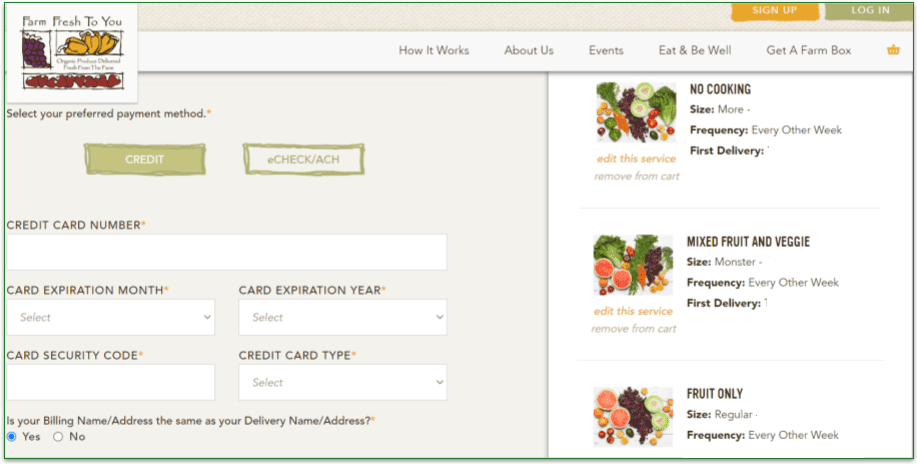 Farm Fresh to You's billing info