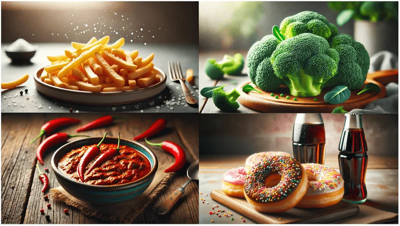 A collection of foods to avoid after appendix surgery, including spicy, fatty, and high-fiber foods