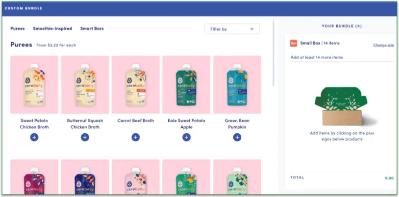 Custom bundle page with products to add to cart