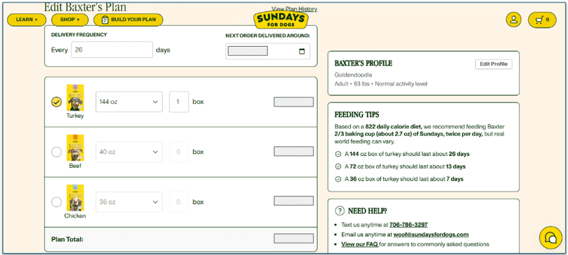 Delivery options in Baxter's plan page