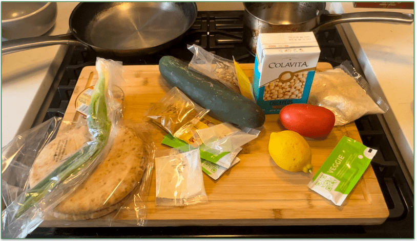 An unboxed HelloFresh meal ready to start cooking