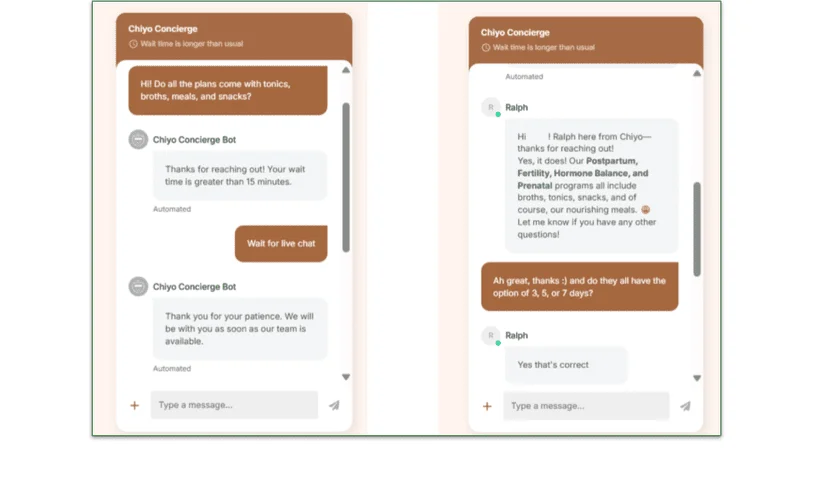 Chat messages from Chiyo's agent