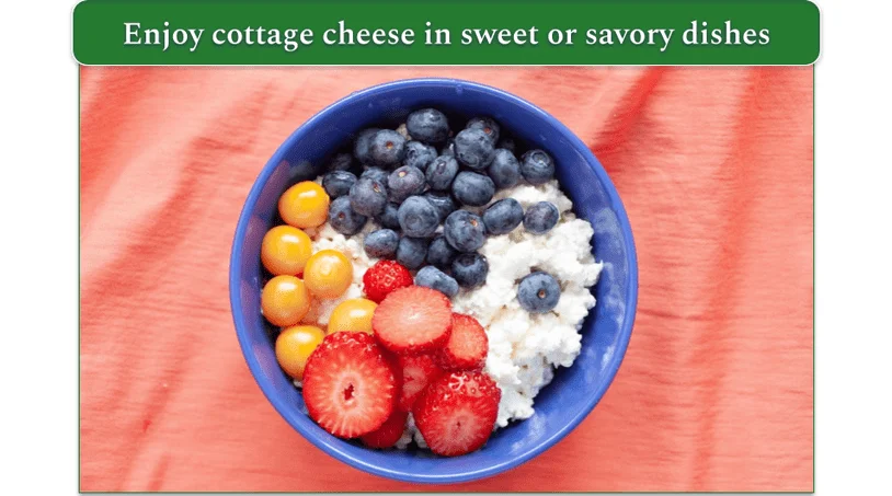 Bowl of cottage cheese and fruit