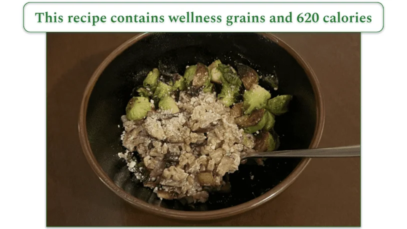 Photo of Blue Apron's Mushroom Farrotto meal kit recipe cooked and served in a bowl