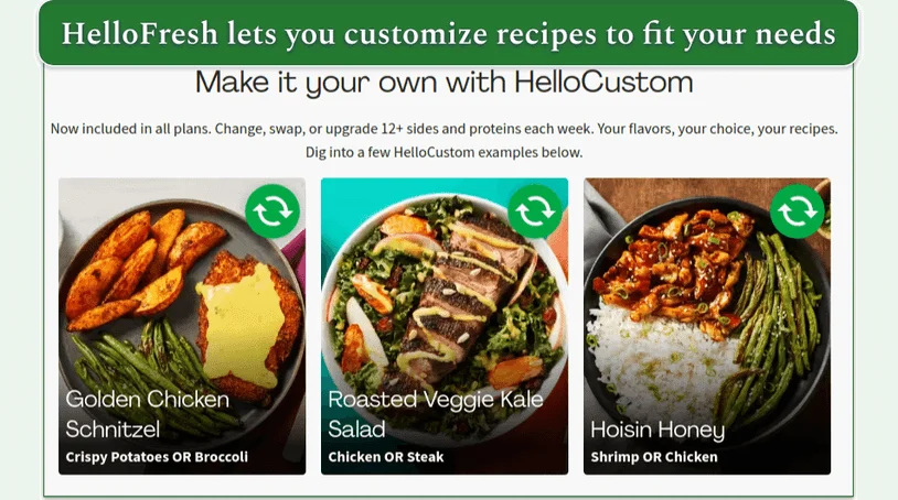 The HelloCustom feature from HelloFresh