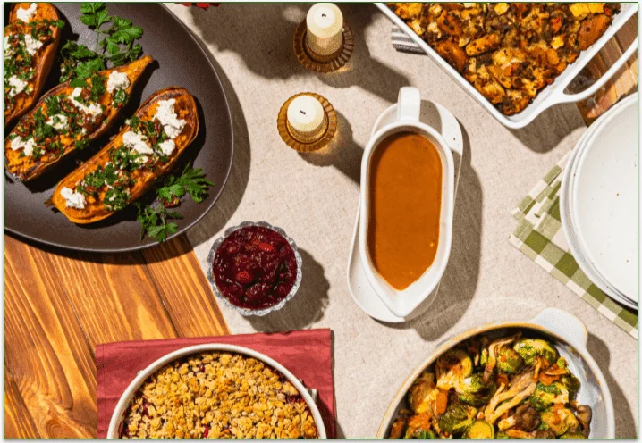 spread from Purple Carrot's Plantsgiving box