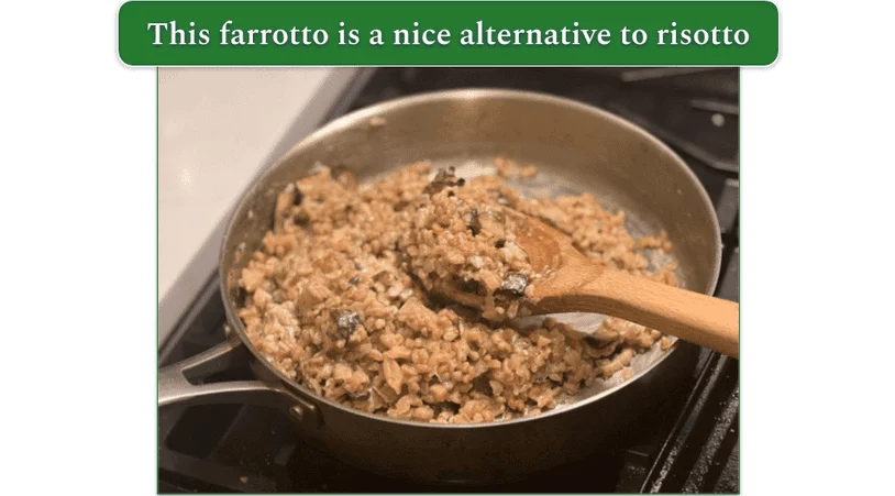 Image of mushroom farrotto being prepared by our reviewer