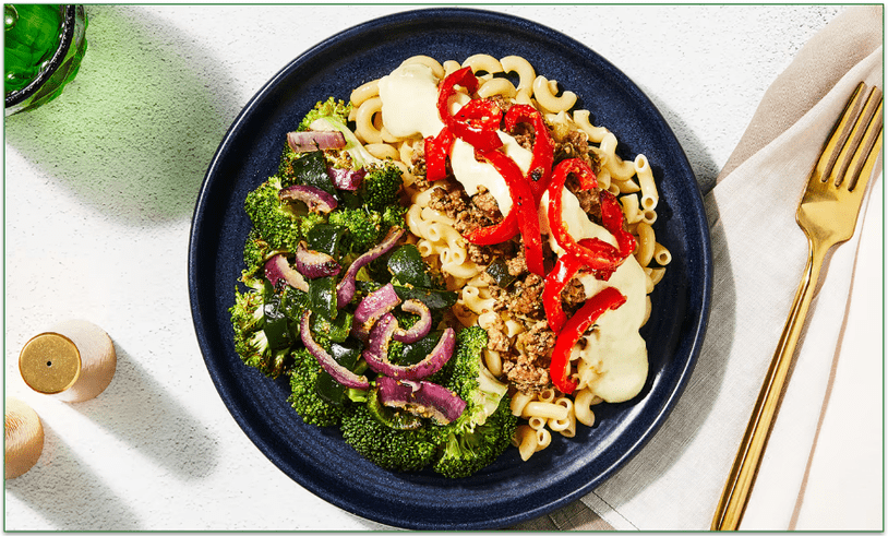 Factor's Jalapeño Beef Mac & Cheese with Broccoli & Poblano Rajas