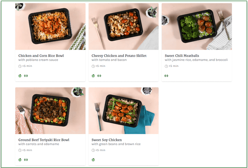 Prepared lunches on the Home Chef menu