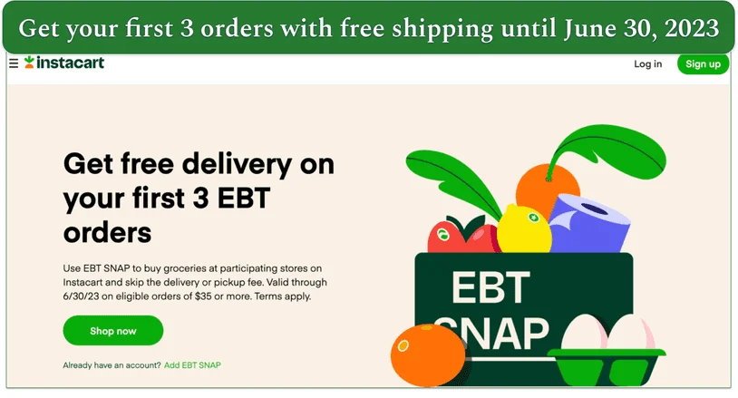 instacart, free delivery for EBT orders
