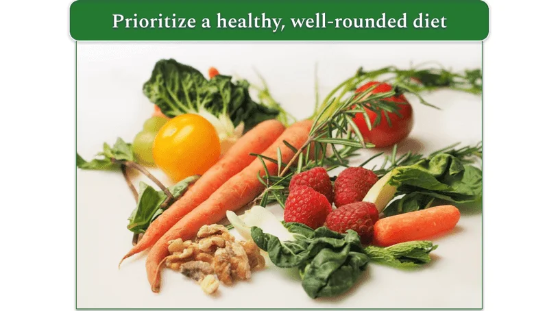 Selection of fruits, vegetables, and nuts