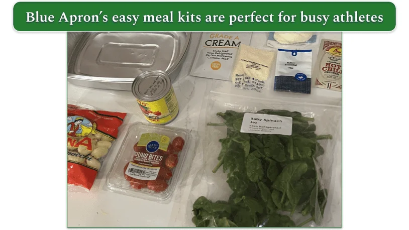 a photo of various ingredients from a meal kit from blue apron