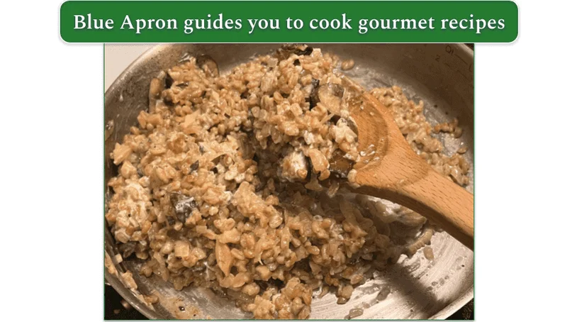 Blue Apron’s Mushroom Farrotto being cooked on the stove