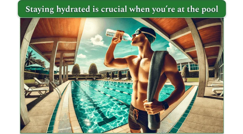 Swimmer drinking water at the poolside