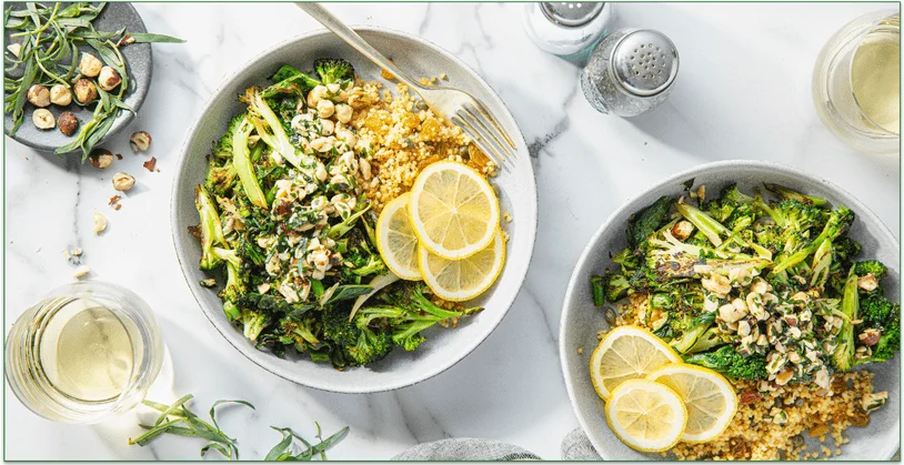 Purple Carrot's Sicilian-Style Broccoli with Tarragon Hazelnut Relish & Lemon Caper Millet