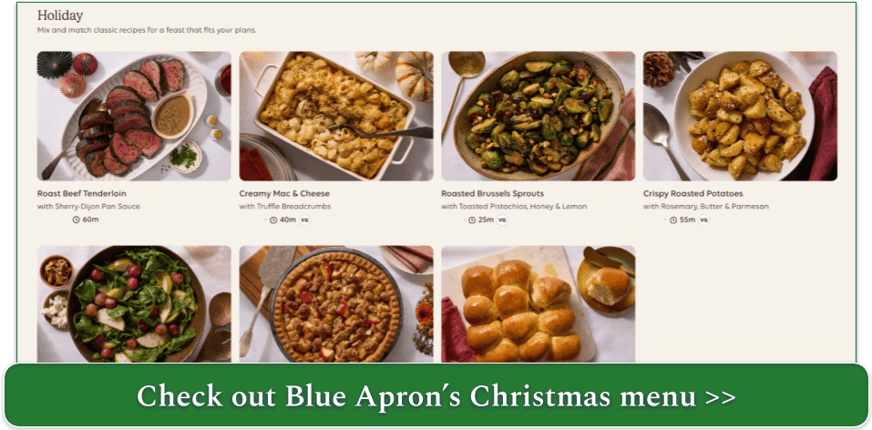 a screenshot of blue apron's seasonal holiday boxes
