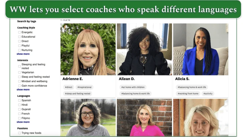 WW's selection of weight loss coaches