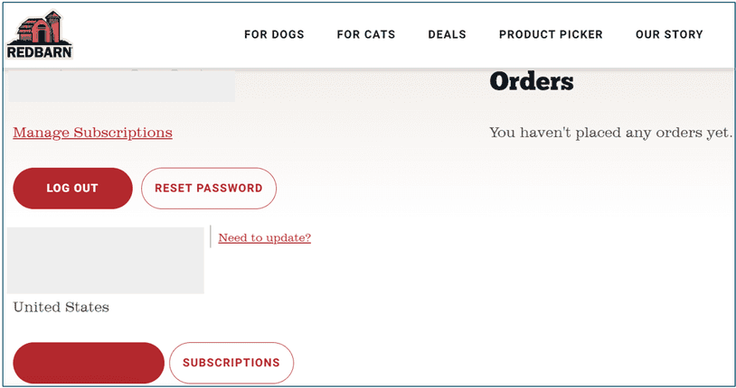 My Account page on the Readbarn website