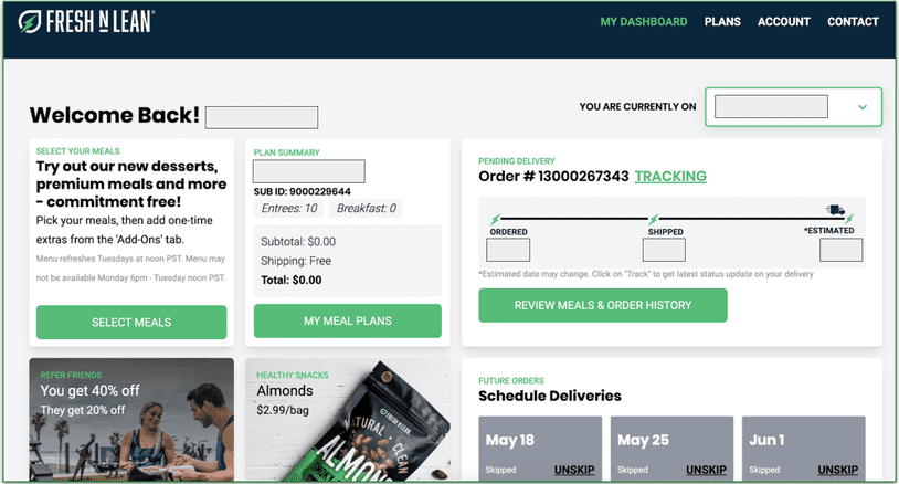 Screenshot of Fresh N Lean's account page with ads displayed