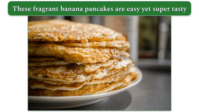 a photo of banana pancakes on a plate on a countertop