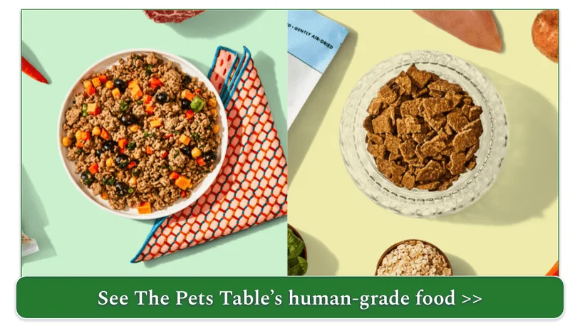 Image of The Pets Table’s Beef Stew with Carrots fresh recipe and the Chicken & Sweet Potato Air Dried recipe