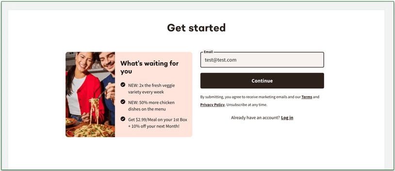 Screenshot of EveryPlate's account creation page.