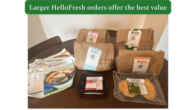 Image of 4 HelloFresh recipe bags on a table