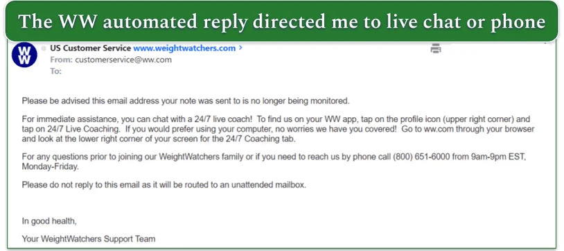 An automated Weight Watchers response