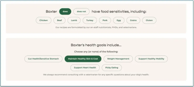 screenshot of Freshpet Delivery's quiz