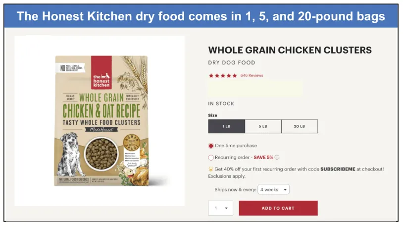  A screenshot of the ordering page for Whole Grain Chicken Clusters