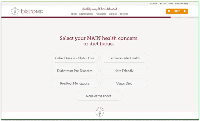 Screenshot of BistroMD's quiz