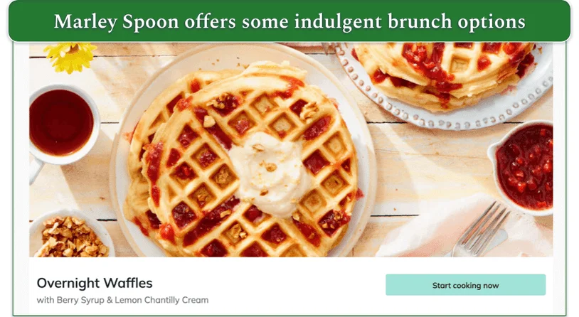 Screenshot of Marley Spoon’s Overnight Waffles recipe page