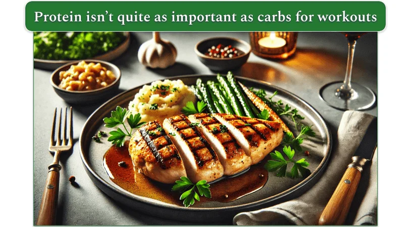 image showing chicken with carb and a veg side