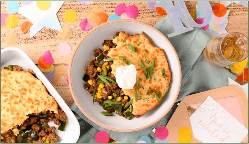 Home Chef's Beef & Poblano Tamale Pie with Sweet Corn Muffin Crust