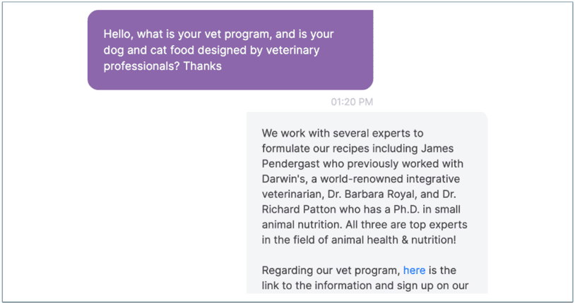 a screenshot of a viva raw customer service live chat session