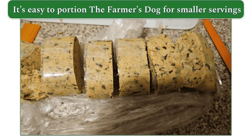 A sliced-up portion of one of The Farmer’s Dog meals